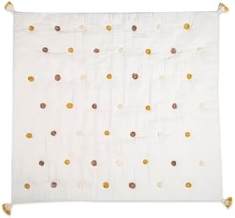 Crane Baby Blanket 36 x 36 Cream Soft Cotton Pom Pom
