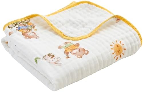 ROSE FEATHER 6-Layer Muslin Baby Blanket with Bear Print