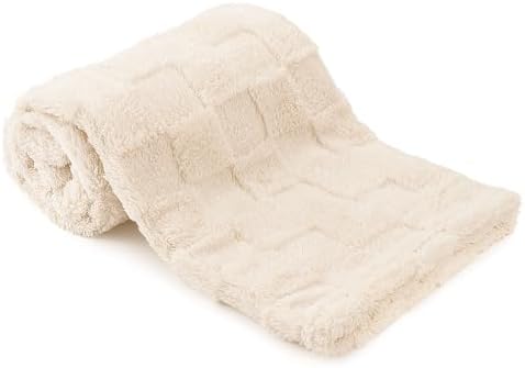 VEIDIA Plush Checkered Baby Blanket 30x39 Beige