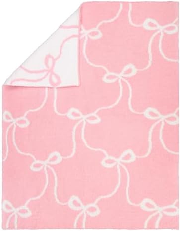 Pink Bow Blanket Fuzzythrow Cozy Throw for Bed Sofa