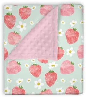 Soft Mink Baby Blanket Strawberry Floral Double Layer Dotted Backing 30x40