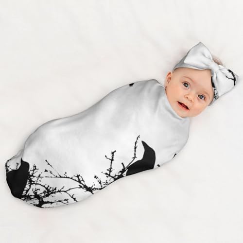 Soft Crow Silhouette Swaddle and Headband Set for Newborns