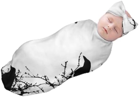 Soft Crow Silhouette Swaddle and Headband Set for Newborns