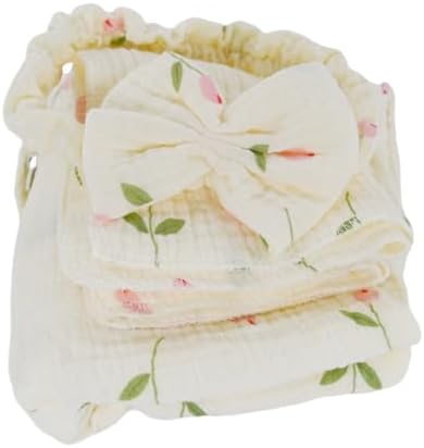 4 PCS Baby Girl Sleep Sack Set with Headband Burp Cloths