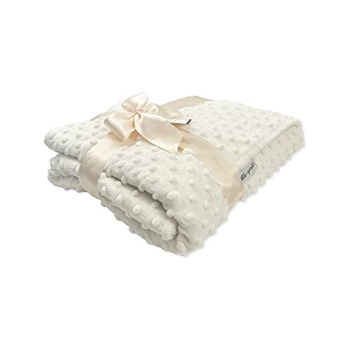 Ivory Minky Dot Crib Blanket for Baby Toddler 30x51