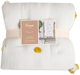Crane Baby Blanket 36 x 36 Cream Soft Cotton Pom Pom