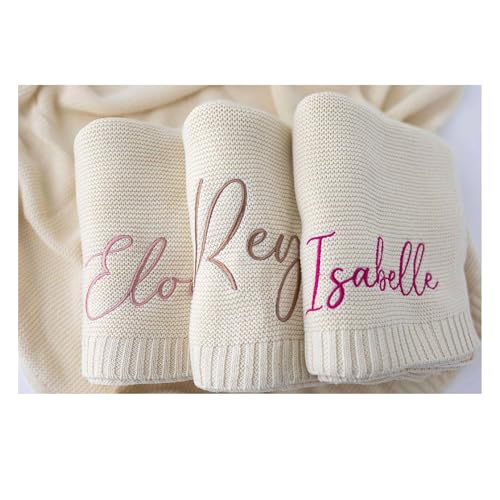 Custom Knit Baby Blanket with Embroidery - Personalized Name Blanket