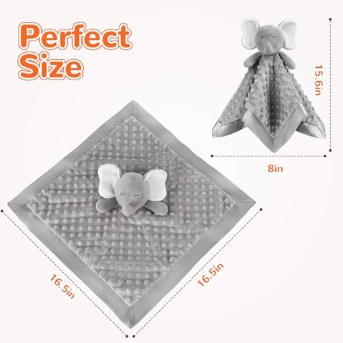 MOVEPAI Gray Elephant Baby Security Blanket 16 Inch