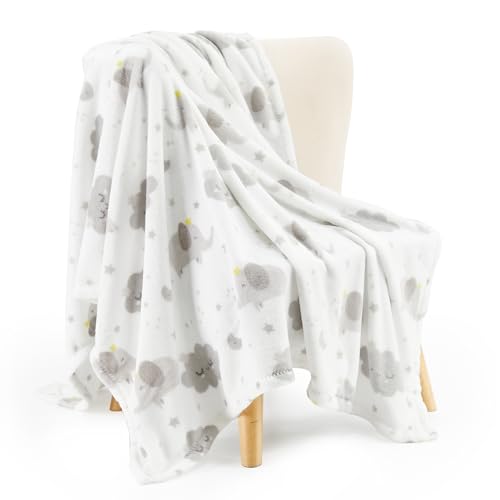 TILLYOU Toddler Flannel Blanket - 40x50 Inches Grey Cloud Elephant