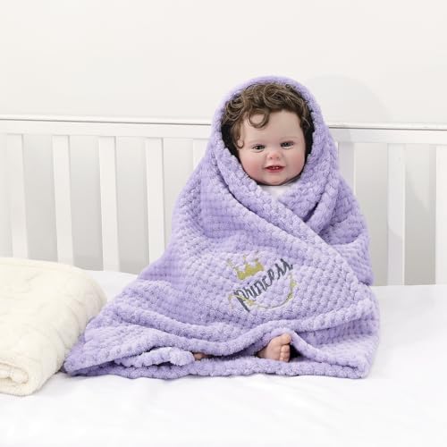 CREVENT 30X40 Fluffy Warm Baby Blanket for Girls - Purple Crown