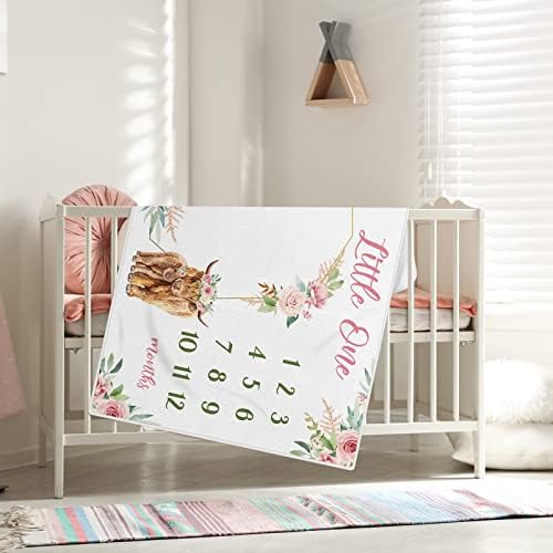 Mixweer 3 Pcs Baby Milestone Blanket with Bow Headband and Felt Circle