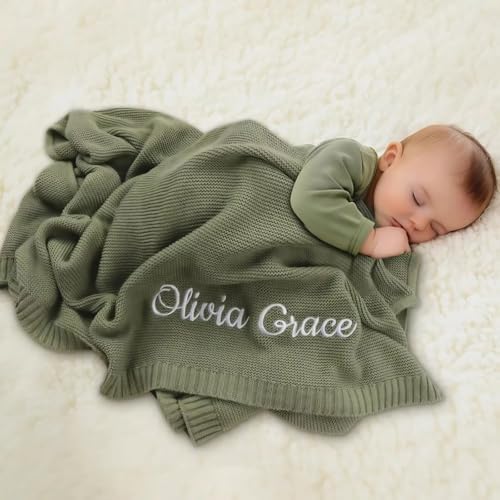 Personalized Baby Blanket with Name 30x40in Chunky Knit Nursery Blanket