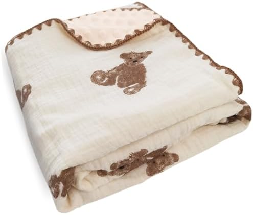 Gunnaicat Baby Blanket Double Layer Cotton Muslin 40x40 Inch Bear Pattern 1