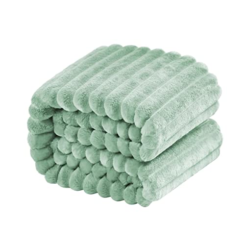 NTBAY Flannel Fuzzy Toddler Blanket - Reversible Stripes 30x40 Inches Mint