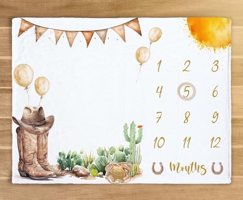 Western Milestone Blanket Baby Boy with Wooden Frame