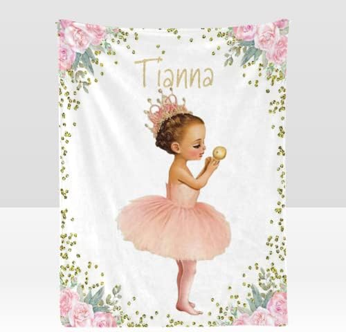 Personalized Golden Hat Girl Pink Flowers Baby Blanket 30x40 Inch