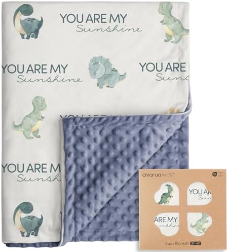 CIVARUA KIDS Dinosaur Baby Blanket for Boys - Blue Minky 30 x 40