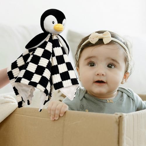 BEILIMU Baby Lovey Blanket Penguin 14 Inch Soft Checkerboard