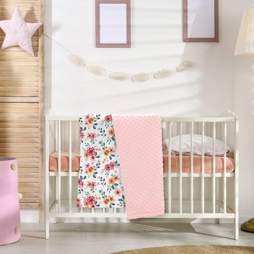 Nialnant Floral Baby Blanket for Girls Double Layer Dotted Toddler Blanket