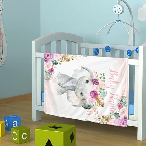 Personalized Elephant Baby Blanket with Name - Soft and Cozy