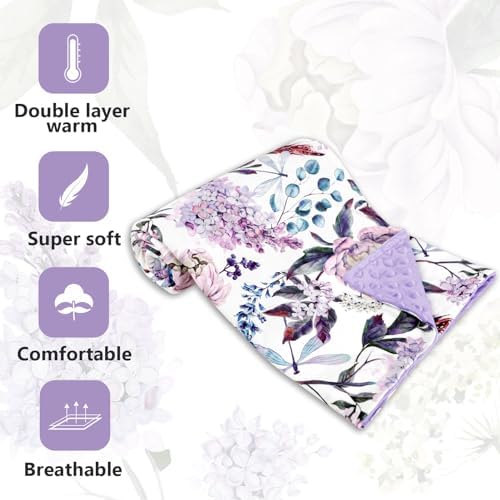 HNHUAMING Purple Floral Baby Blanket 30x40 Inch Double Layer