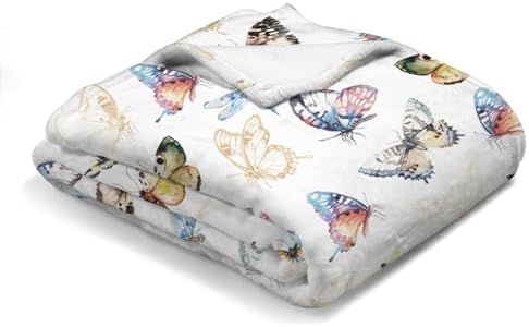 Boho Watercolor Butterfly Flannel Baby Blanket
