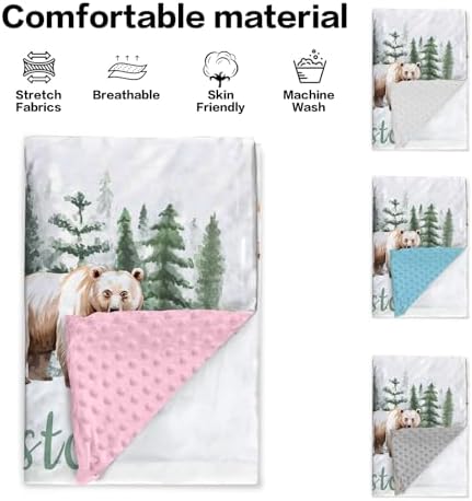 Custom Name Baby Receiving Blanket with Bear in Forest Theme