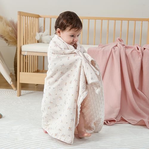 DaysU Super Soft Reversible Baby Blanket with Floral Design