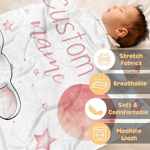 Personalized Baby Blanket with Name Pink Elephant Double Layer Dotted Swaddle