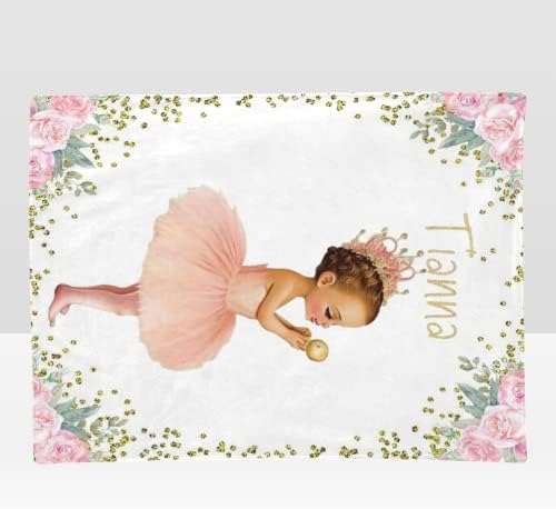 Personalized Golden Hat Girl Pink Flowers Baby Blanket 30x40 Inch