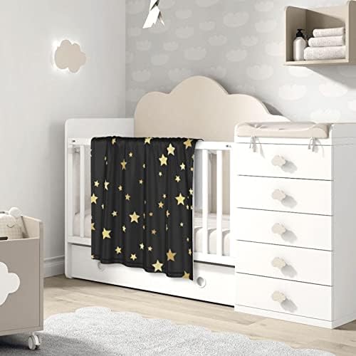DKJlitter Baby Blanket Gold Stars on Black