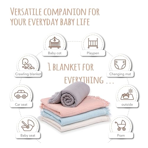 Personalized Muslin Baby Blanket with Boy Girl Name Embroidery
