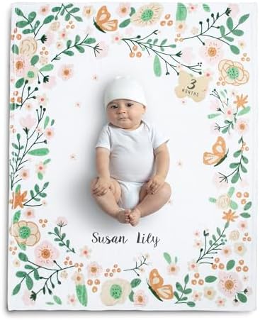 Delta Children Personalized Milestone Baby Blanket with Floral Design 1