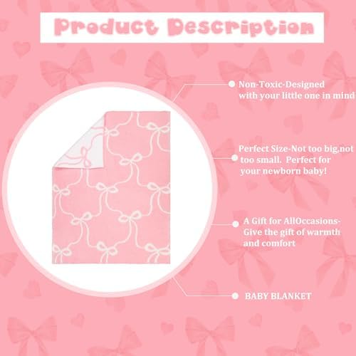 Pink Bow Blanket Fuzzythrow Cozy Throw for Bed Sofa