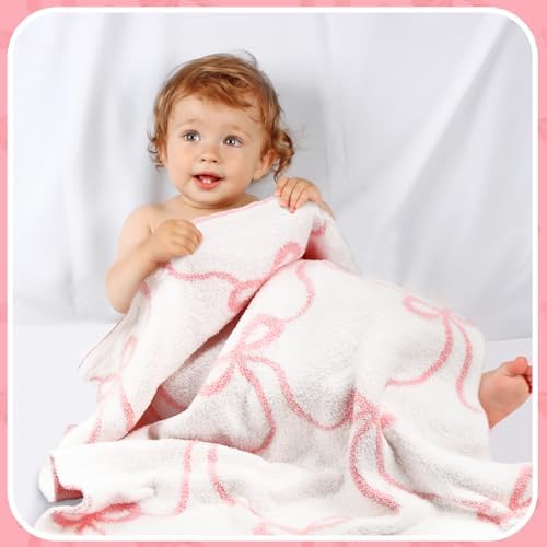 Pink Bow Blanket Fuzzythrow Cozy Throw for Bed Sofa