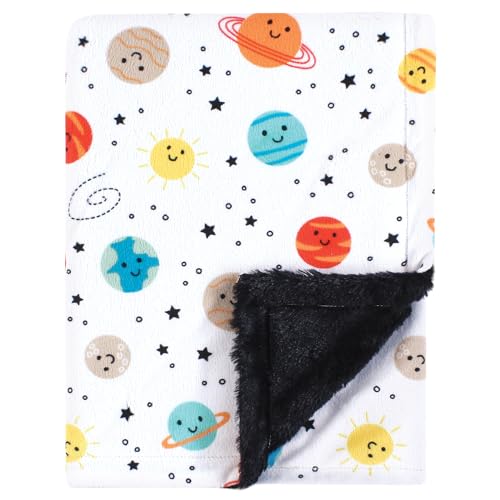 Hudson Baby Plush Blanket with Furry Binding Happy Planets One Size