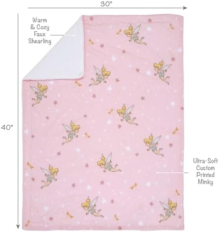 Bedtime Originals Tinker Bell Baby Blanket - Pink White Disney Garden Floral