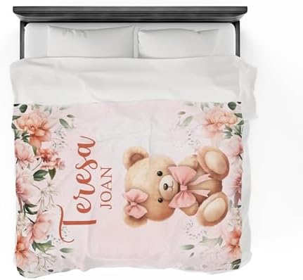 Personalized Pink Bear Baby Blanket with Name 1