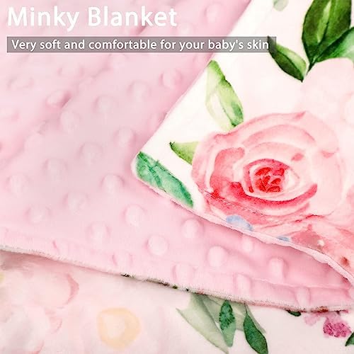 CARUILI Baby Blanket 30x40 Inches Minky Double Layer Pink Floral