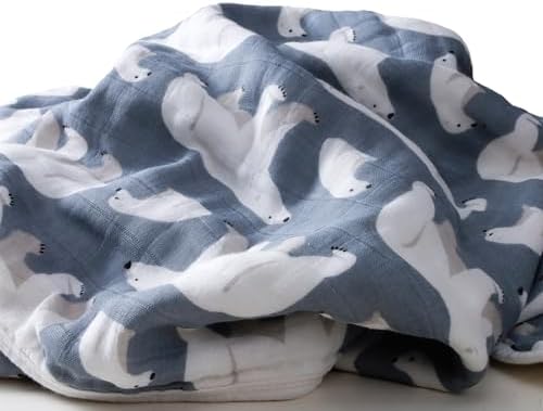 ZPECC Polar Bear Muslin Blanket 47x47 Thick Organic Cotton Toddler Blanket