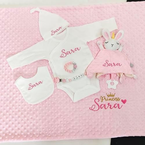 Personalized Baby Blanket with Name - 27x35 Inch Pink Minky Fleece