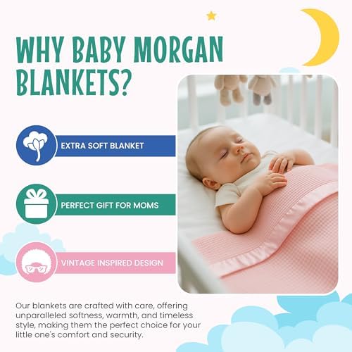 Baby Morgan Thermal Waffle Blanket - Soft Cozy Crib Blanket with Satin Trim