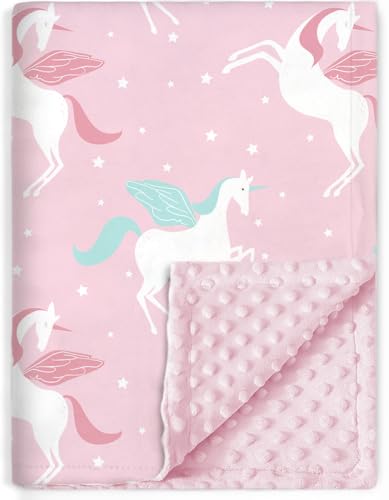 BORITAR Unicorn Baby Blanket Soft Minky Double Layer 30x40 Pink