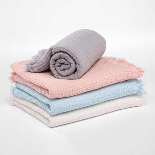 Personalized Muslin Baby Blanket with Boy Girl Name Embroidery