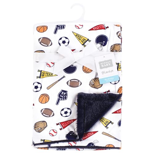 Hudson Baby Infant Boy Plush Blanket with Furry Binding 1