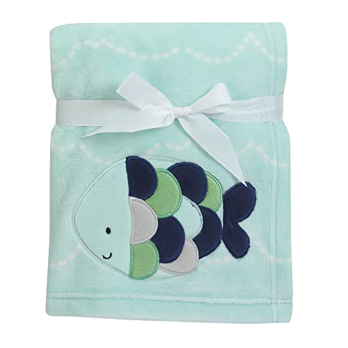 Lambs Ivy Ocean Blue Turquoise Coral Fleece Baby Blanket 1