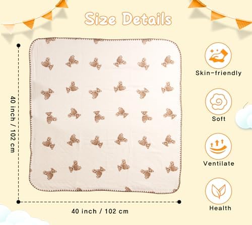 HomeyHues Baby Blanket Double Layer Cotton 40x40 Brown Bear