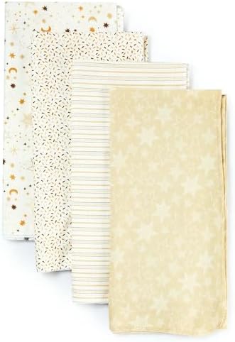 4 Piece Yellow Cotton Flannel Receiving Blankets for Baby
