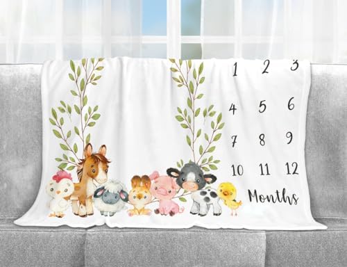 Yuzioey Farm Animals Milestone Blanket 50x40