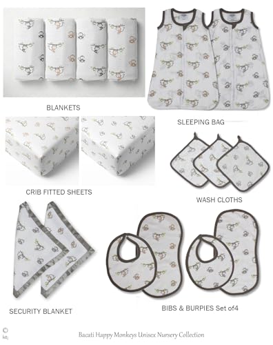 Bacati Muslin Happy Monkeys Sleeping Bag - Newborn BeigeGray 1